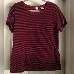 Levi's L Red & Navy Crew Neck Striped Short Sleeve Tee